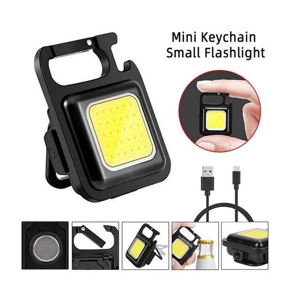 Portable Pocket USB Rechargeable Keychain Torch Lantern 3 Lighting Modes Work Light Camping COB LED Flash Light 1 Set